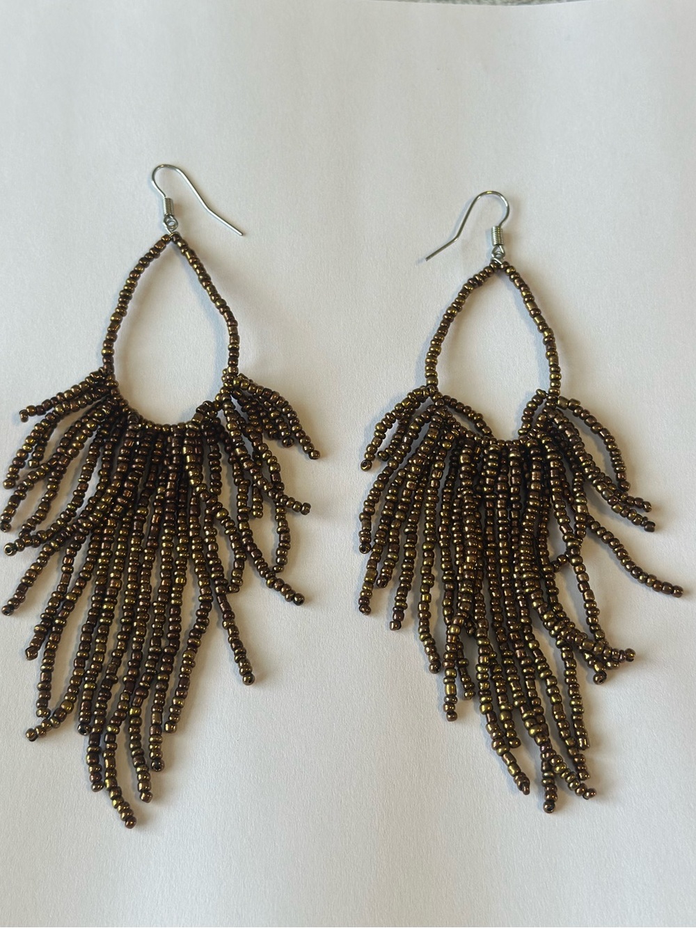 Beaded Fringe Drop Earrings - Bronze